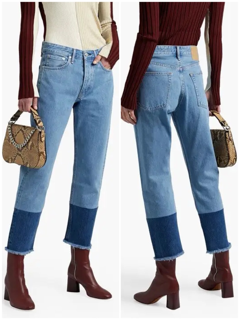 RAG & BONE Maya Cropped Two-tone High-Rise Slim-leg Jeans In Indigo Size 28 Prep